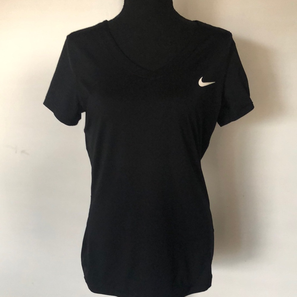 Nike Black Short Sleeve V-Neck Tee with White Swoosh